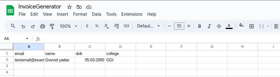 Example Google sheet