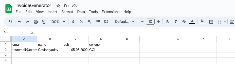 Example Google sheet